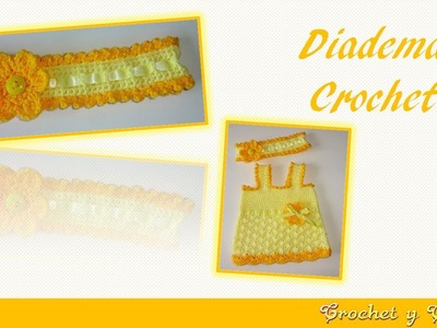 Diadema con cinta y flor tejida a crochet - ganchillo