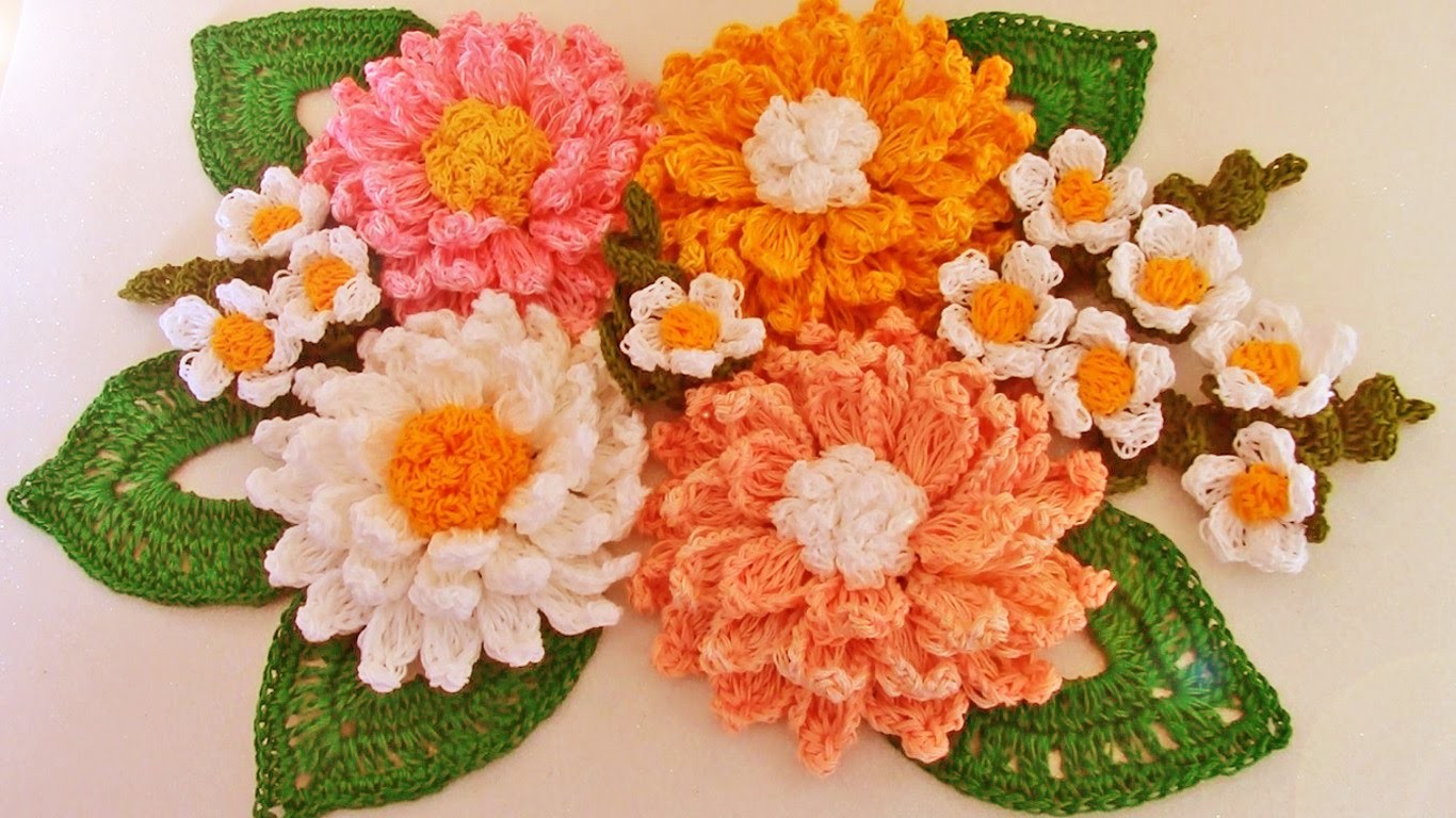Como tejer fácil y rápido flores con hojas en ramos - Make learning to Knit quick crochet
