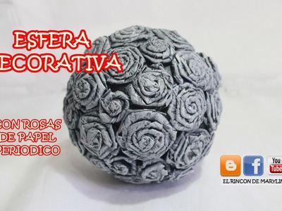 ESFERA DECORATIVA CON ROSAS DE PAPEL PERIODICO -  Decorative sphere with pink newsprint