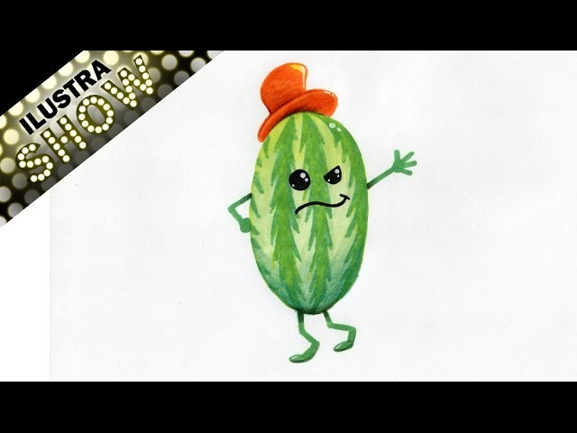 Como dibujar una SANDÍA Adorable - Frutas Lindas - Tutorial - ILUSTRA SHOW