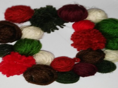Como hacer corona de navidad con ovillos de lana تاج عيد الميلاد 聖誕節冠 christmas crown tutorial DIY