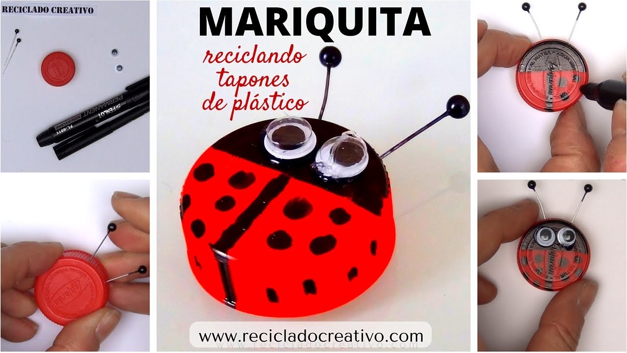 #3 Mariquita Manualidad para niños con tapones de botellas de plástico DIY