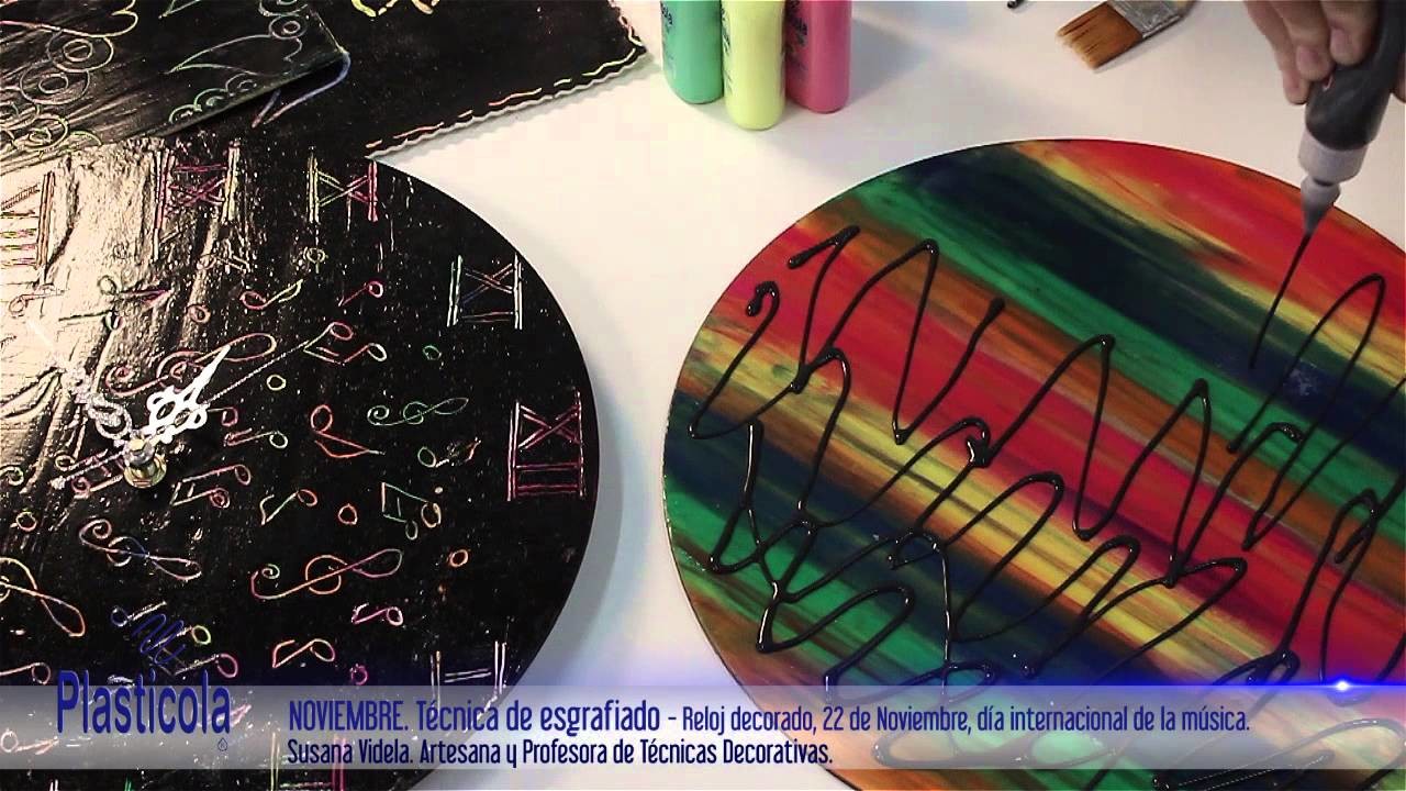 Artesanías - Esgrafiado como textura. Decorá relojes u otros objetos, utilizando Plasticola