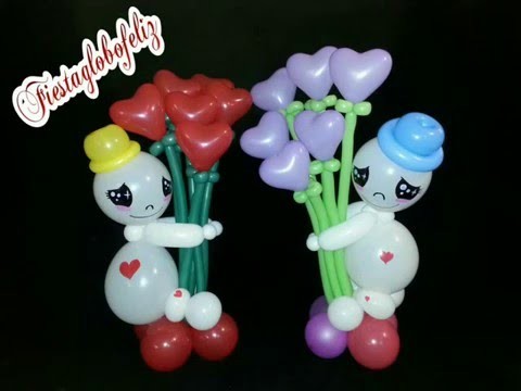 Muñeco para San Valentín  con ramo de flores de corazón  hecho con globos
