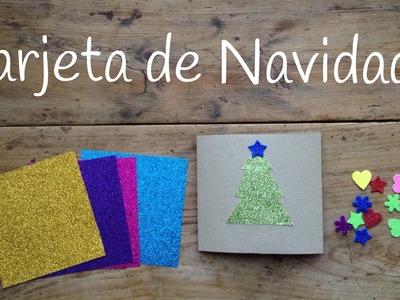 Tarjetas de Navidad para niños fáciles con un árbol de Navidad de purpurina