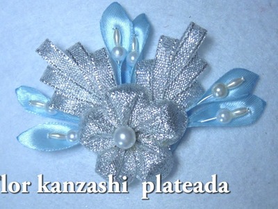 #DIY -Flor kanzashi plateada -#DIY - Silver kanzashi flower -