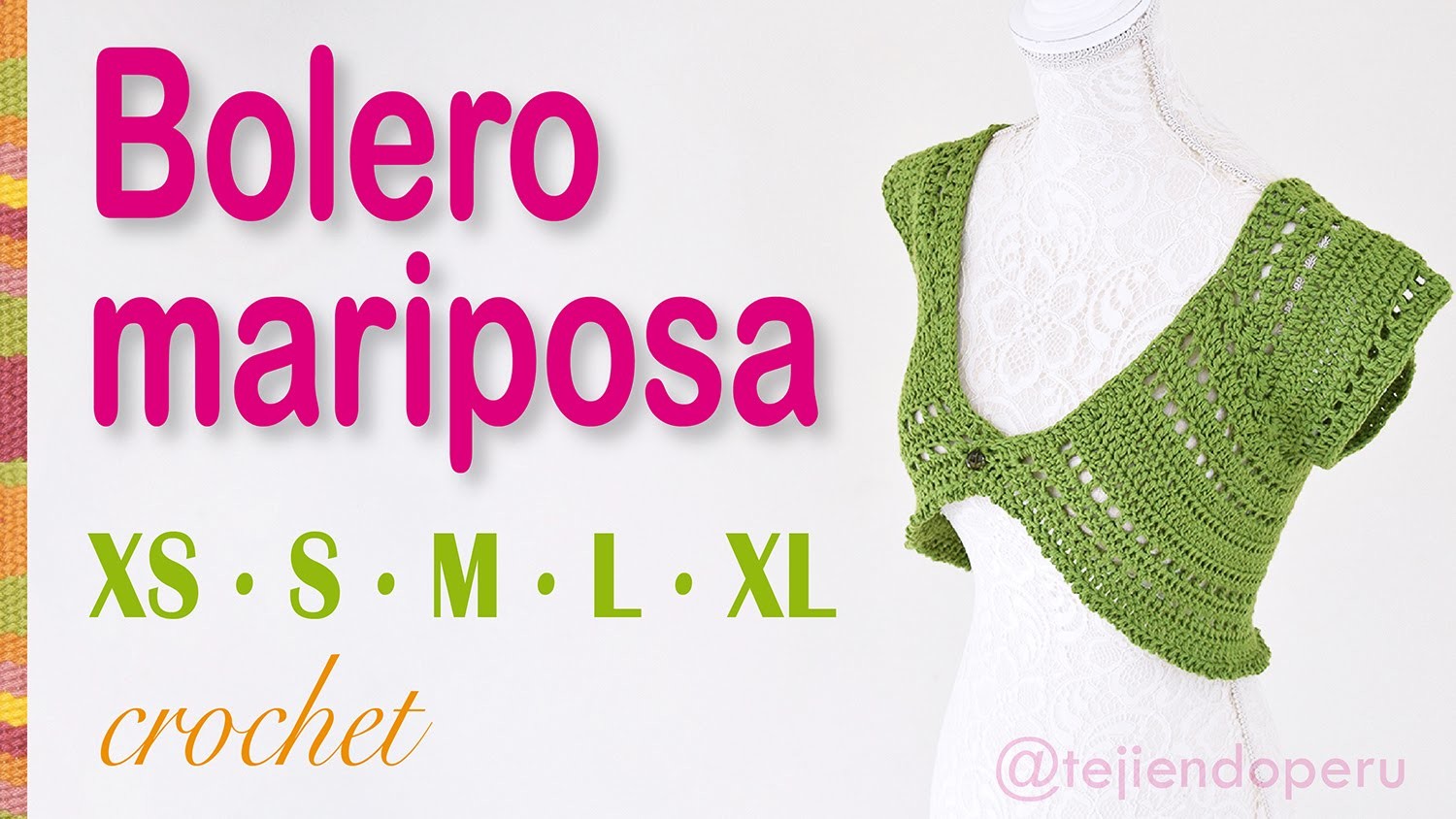 Bolero o torera mariposa tejido a crochet para mujeres en 5 tallas: XS·S·M·L·XL