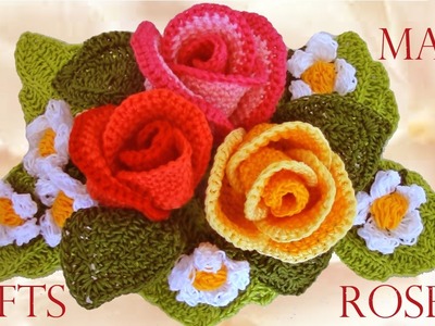 Como tejer rosas a crochet  - Make easy Knitting beautiful bouquets of roses