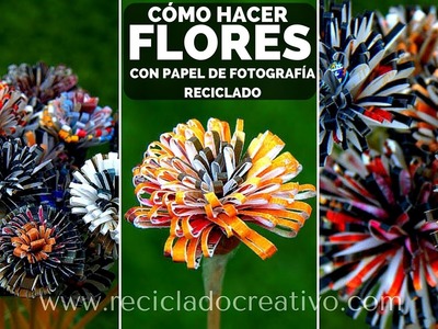 Cómo hacer flores con papel reciclado de fotografías - How to make flowers out of photo paper