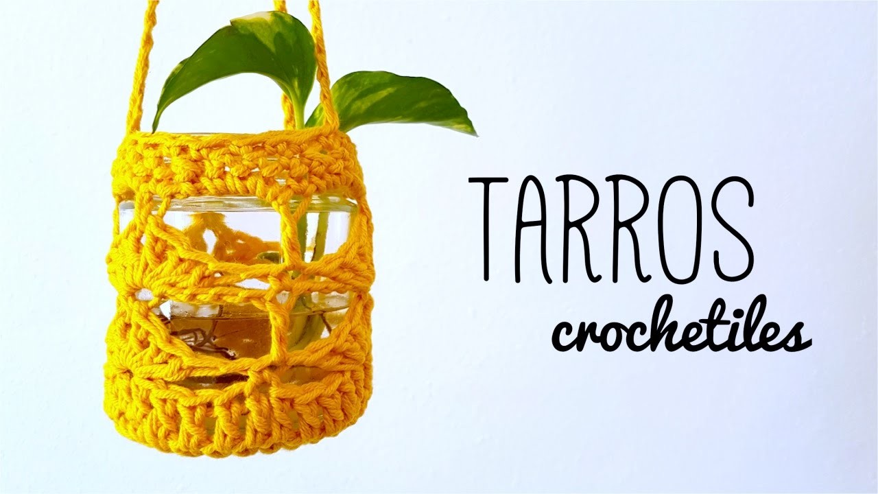 TARROS DE VIDRIO decorados con crochet (ENGLISH SUB) | tutorial paso a paso AHUYAMA CROCHET