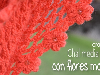 Chal media luna con flores mollie a crochet - Mollie flower crescent moon shawl (English subtitles)!