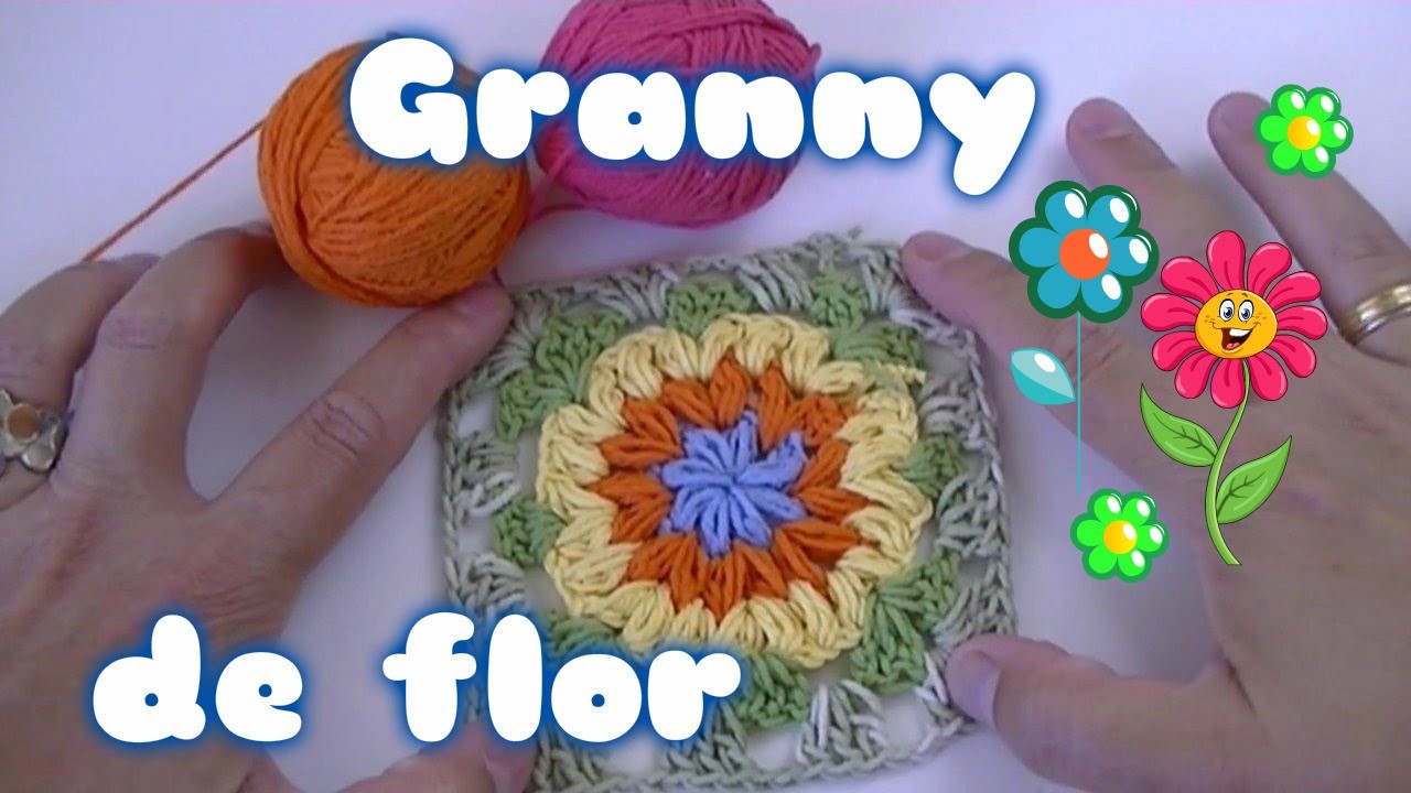 Granny o square de  flor a crochet o ganchillo facil
