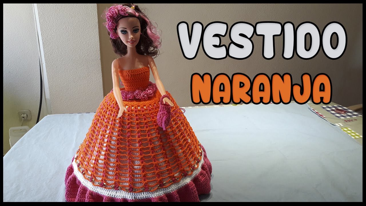 Vestido Naranja a crochet para Muñeca