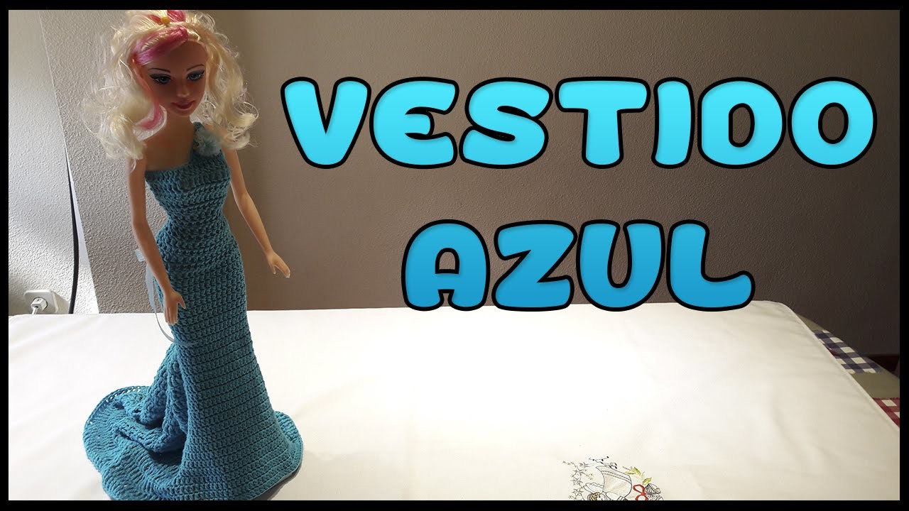 Vestido Azul a crochet para Muñeca