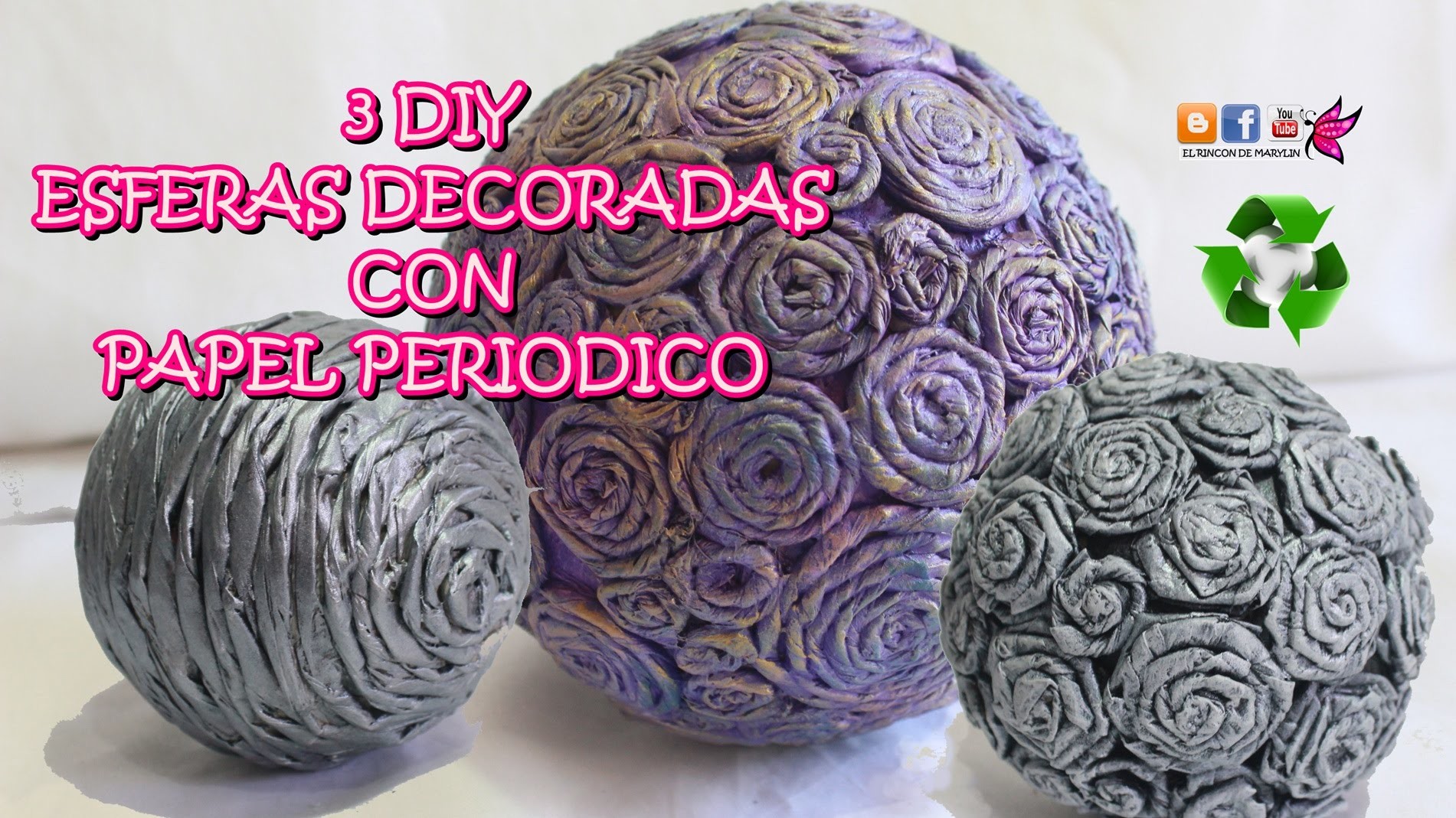 3 DIY ESFERAS DECORADAS CON PAPEL PERIODICO. How to make paper spheres