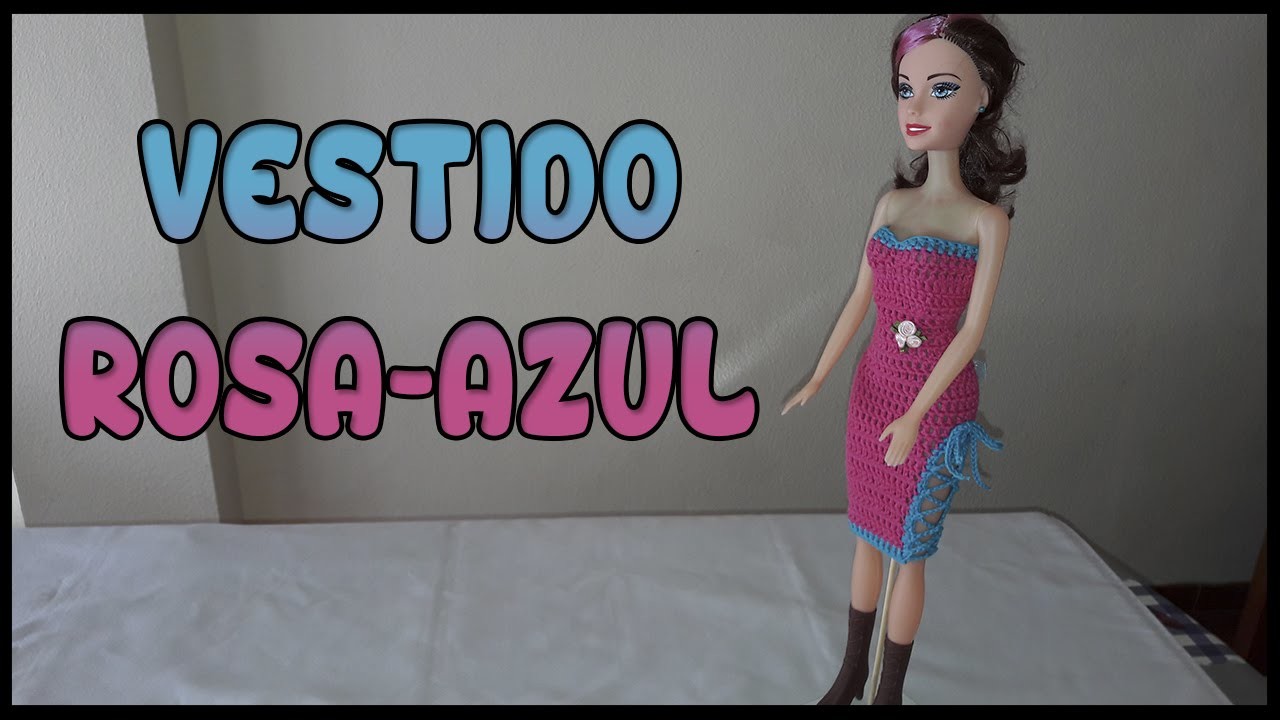 Vestido Rosa-Azul a crochet para Muñeca