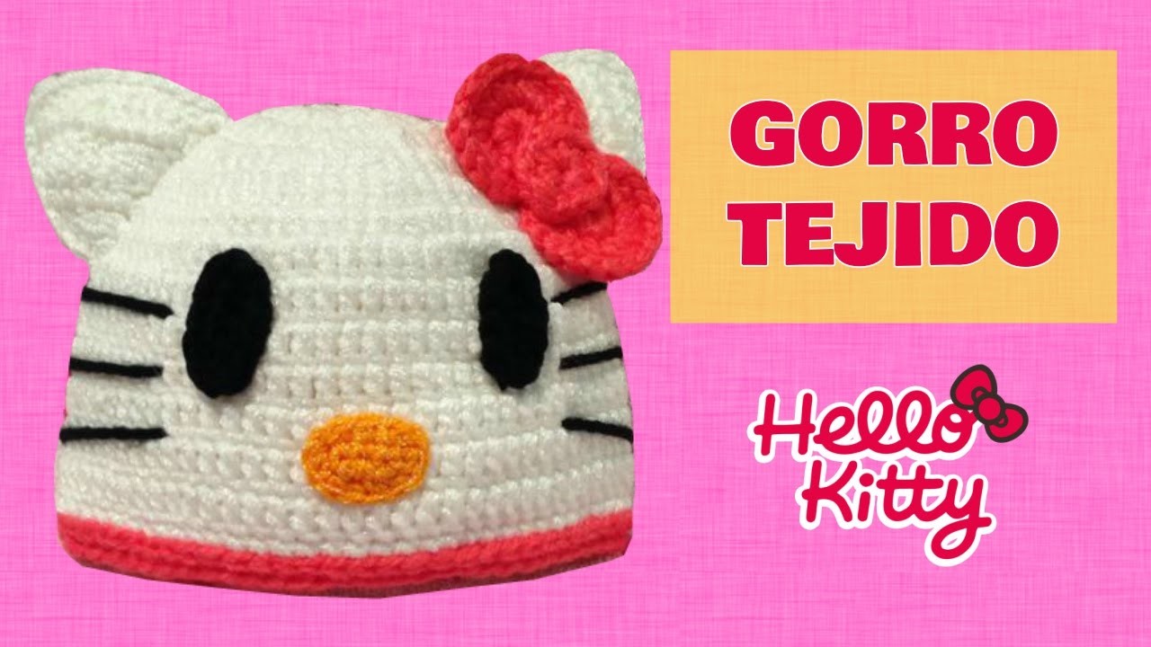 Gorro de Hello Kitty tejido a crochet talla 1 año