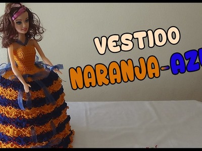 Vestido Naranja-Azul a crochet para Muñeca