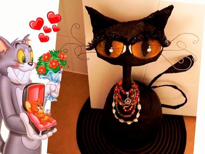 Haz un hermoso gato decorativo con Botella. RECICLAJE. Halloween - Gato negro. DIY.