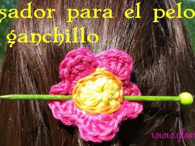 Pasador flor para el pelo de ganchillo. Flower hair pin crochet.