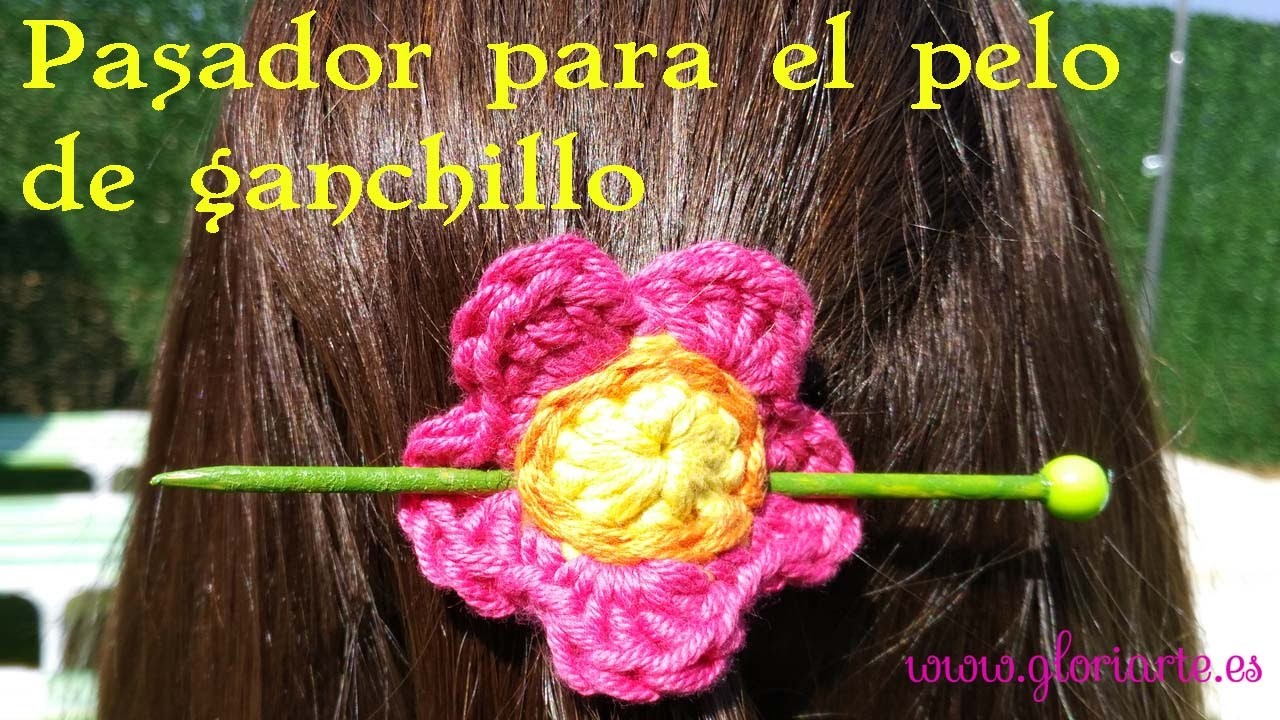 Pasador flor para el pelo de ganchillo. Flower hair pin crochet.