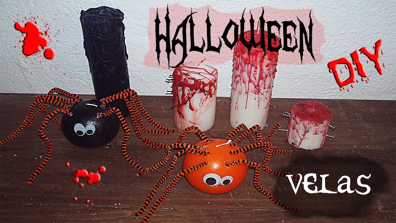Decoración DIY Halloween: velas sangrientas y  velas arañas