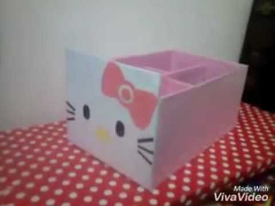 DIY Porta Comtroles de hello kitty con Carton. Organizador de papelao. Manualidades de hello kitty