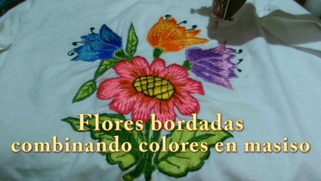 Flores bordadas combinando colores en masiso |Creaciones y manualidades angeles