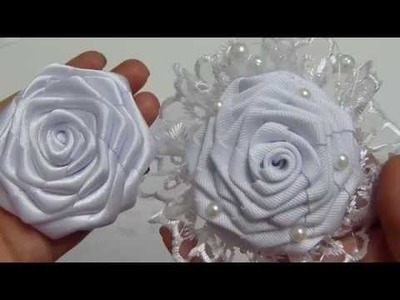 Como elaborar la Flor  Rococo grande para una tiara de bautizo, video #539, Flores Liston faciles