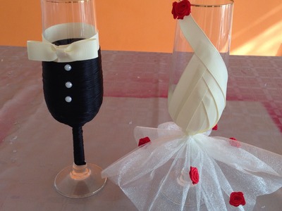 Económica y fácil Decoración para copas de bodas Economical and easy decoration for wedding cups
