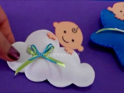 Distintivos para Baby Shower - Bebe con luna, nube o estrella en 3D. manualidades faciles