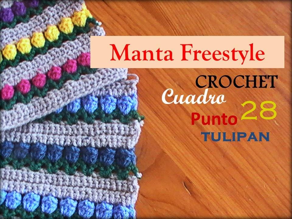 PUNTO TULIPAN a crochet - cuadro 28 manta FREESTYLE (zurdo)