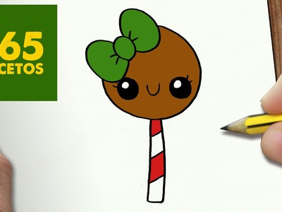COMO DIBUJAR UN PIRULETA PARA NAVIDAD PASO A PASO: Dibujos kawaii navideños - How to draw a lollipop