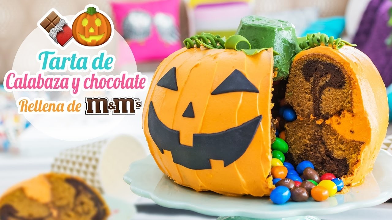 Tarta de calabaza y chocolate rellena de M&M´s | Especial Halloween | Quiero Cupcakes!
