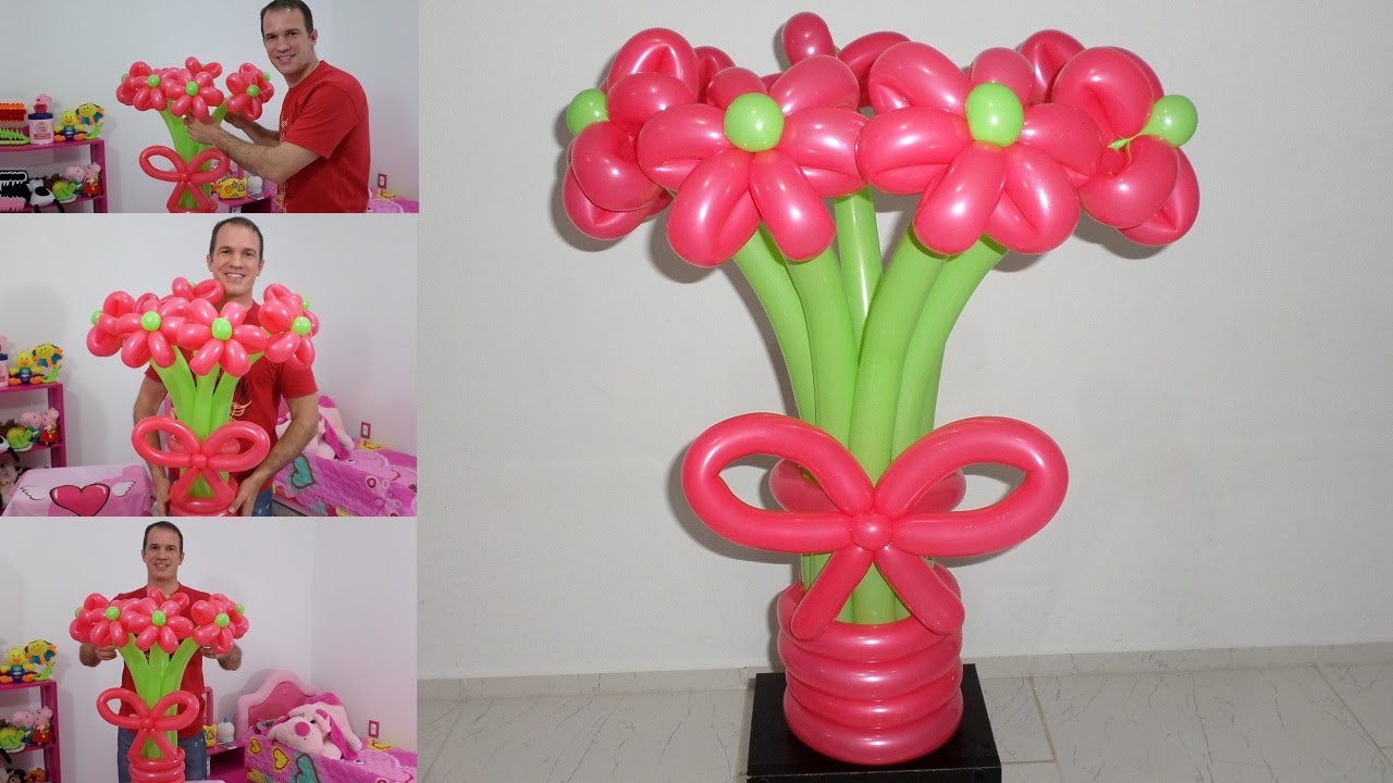 Como hacer un ramo de flores con globos - globoflexia facil - como hacer un florero con globos