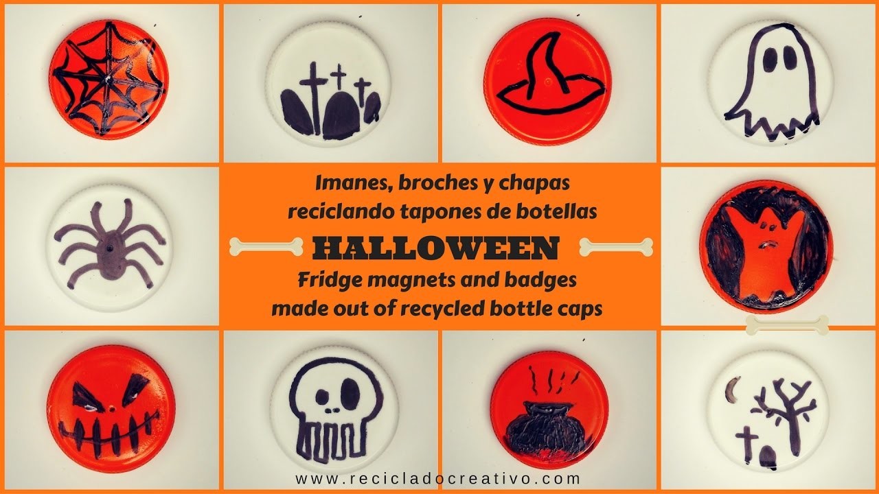 Más de 10 ideas para Halloween con tapones de botellas para hacer imanes y broches