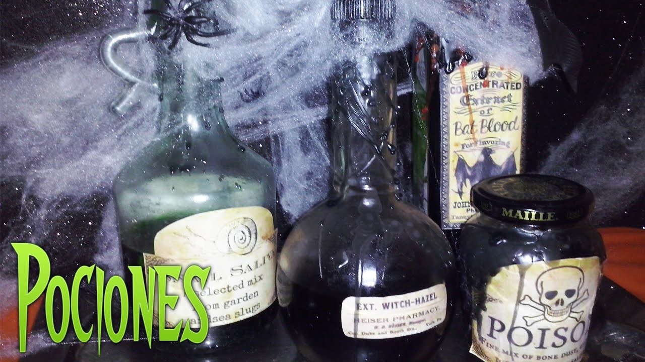 Botellas decoradas y centro de mesa para Halloween