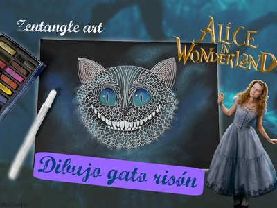 Zentangle art Gato de Alicia en el país de las maravillas - Zentangle art Cheshire Cat Alice in wond