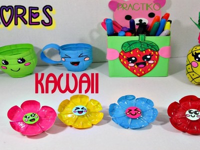 Manualidad Flores Kawaii hechas con botellas de plastico - PRACTIKO