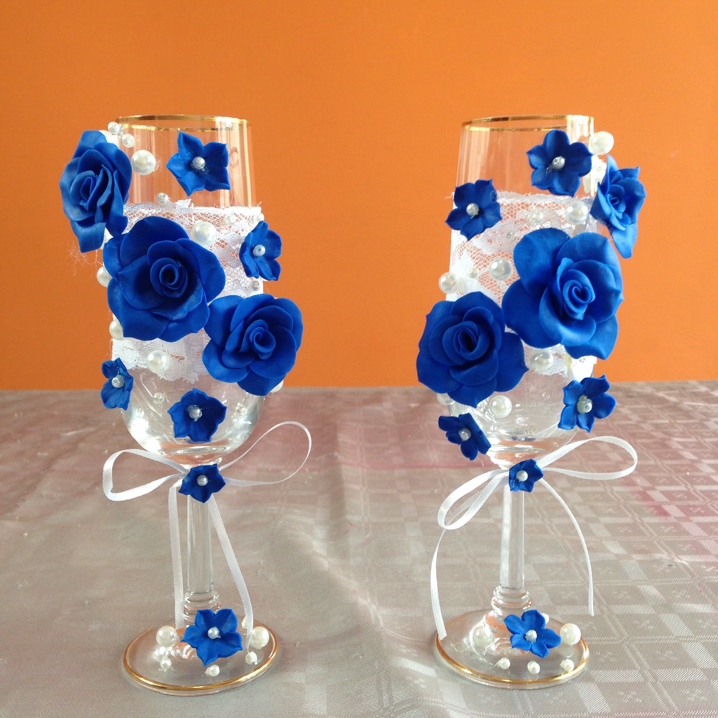 Copas decoradas para fiesta de boda