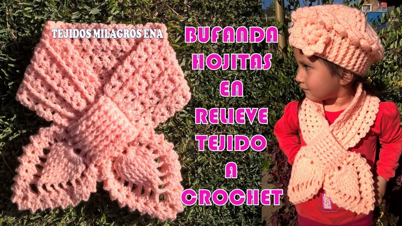Bufanda, Chalina o Cuello Hojitas en Relieves tejido a crochet