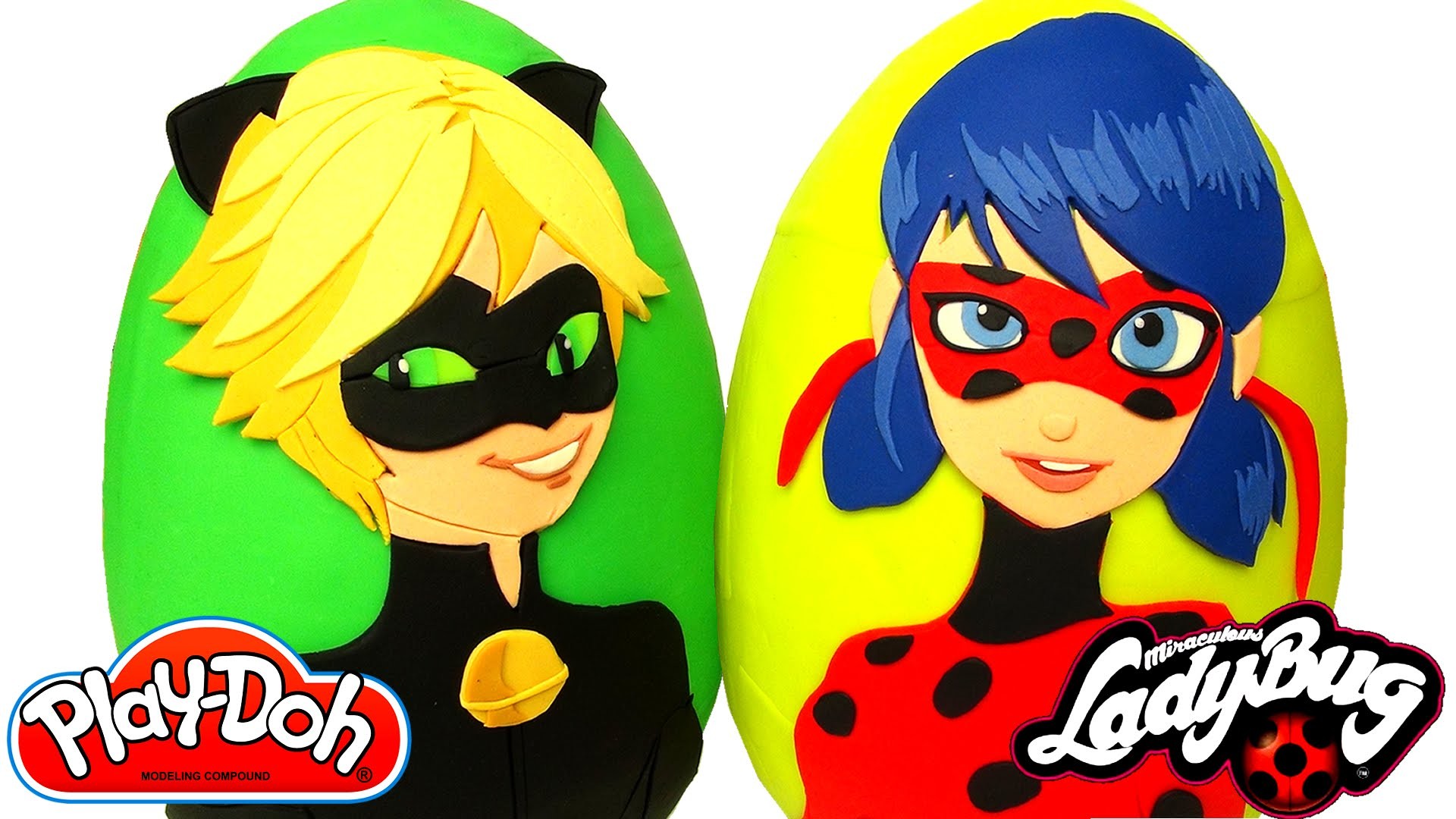 Huevos Sorpresas Gigantes de Ladybug y Cat Noir en Español de Plastilina Play Doh
