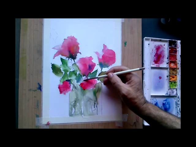 Pintar rosas rosas con acuarelas - pink roses watercolor