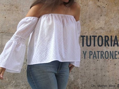 DIY Patrones y tutorial: Camiseta blanca sin hombros para mujer