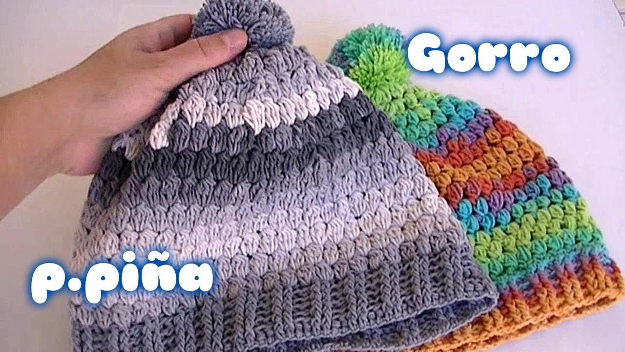GORRO BASICO DE PUNTO PIÑA A GANCHILLO.crochet hat puff stitch