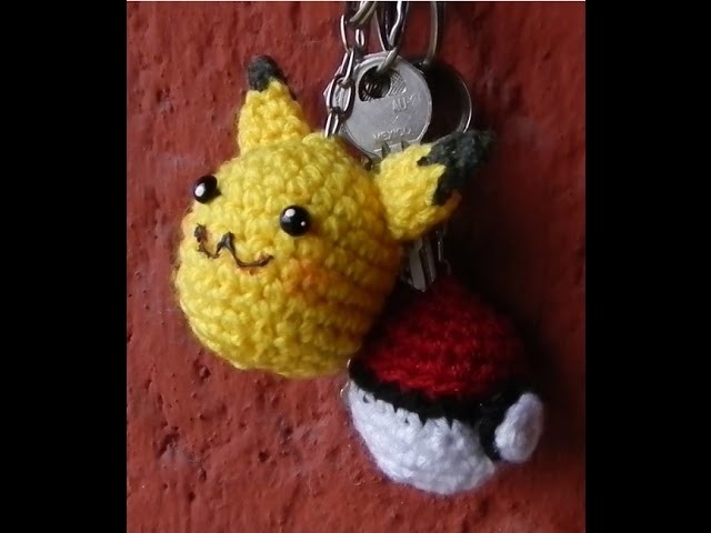 Como tejer un Llavero de Pikachu y una pokebola a crochet. Amigurumi