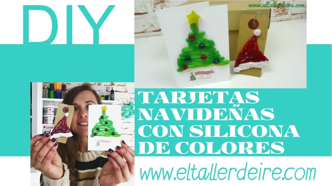 Tarjetas y etiquetas navideñas decoradas con silicona de colores