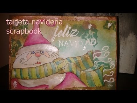 Tarjeta navideña ,scrapbook lápiz de colores acuarelables