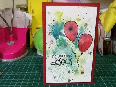 Tarjeta de globos con acuarelas. tecnica facil.easy watercolor card DIY