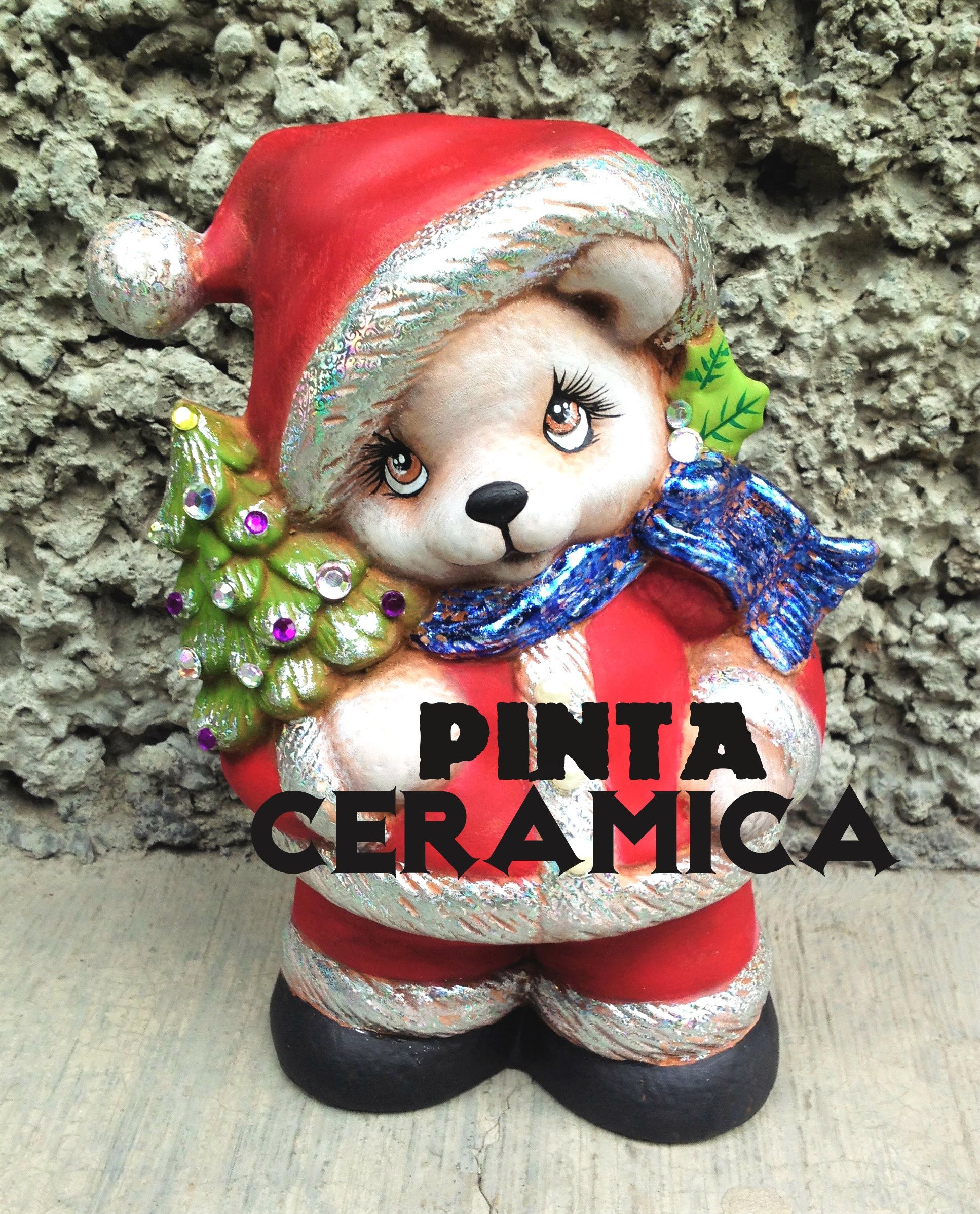 DIY oso navideño de cerámica foil pincel seco paint ceramic christmas